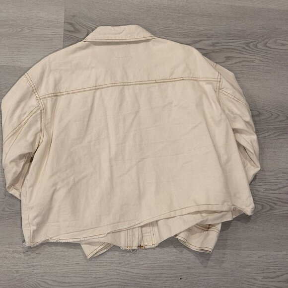 Dickies Cropped Raw Hem Denim Trucker Jacket Cream White Women’s XL Y2K Trendy - Picture 2 of 5